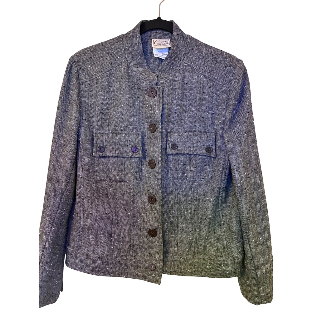Vintage Company Collection Grey Herringbone Tweed Button Blazer Jacket 8 8Z00